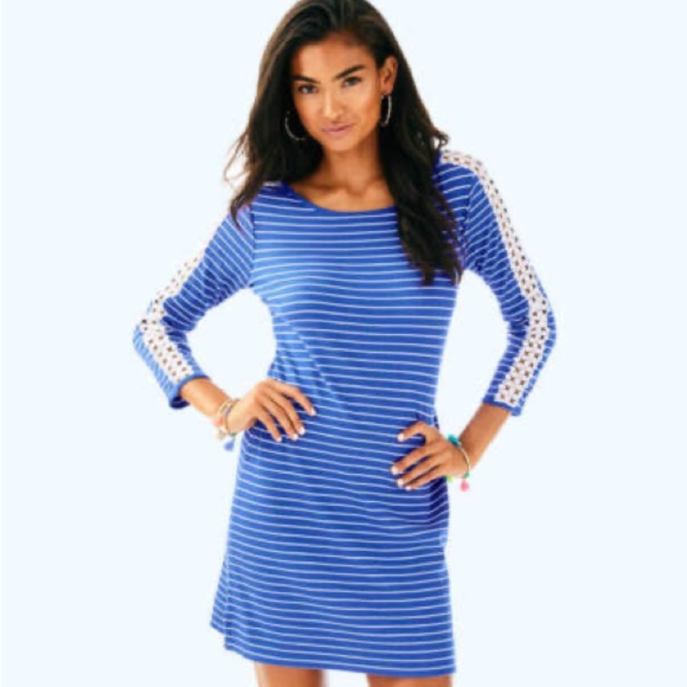 Lilly Pulitzer blue and white stripped marlowe Long sleeve dress